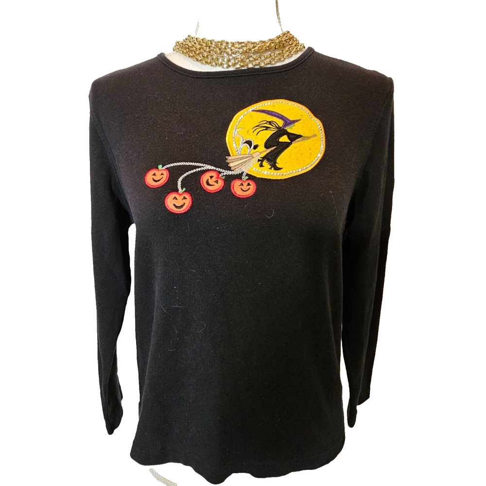 Designers Originals Studio Treat Womens Black Halloween Shirt Witch Moon PM
